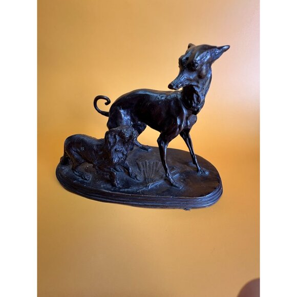 Maitland Smith Bronze Dog Sculpture Greyhound & Pekingese Dog on Base - Picture 4 of 8